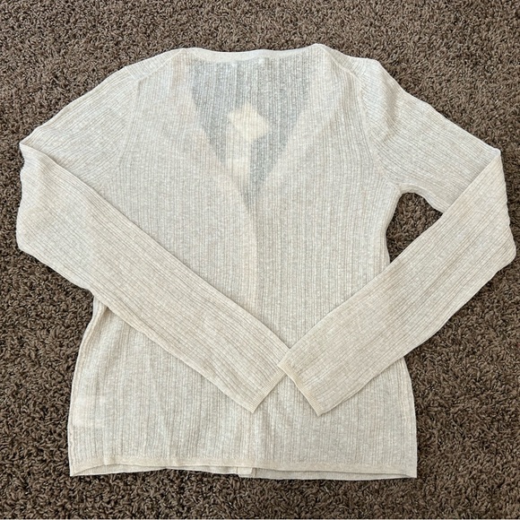 NWT White + Warren Linen Gauze Verigated Ribbed Cardi Top in Oatmeal Heather - Picture 13 of 13